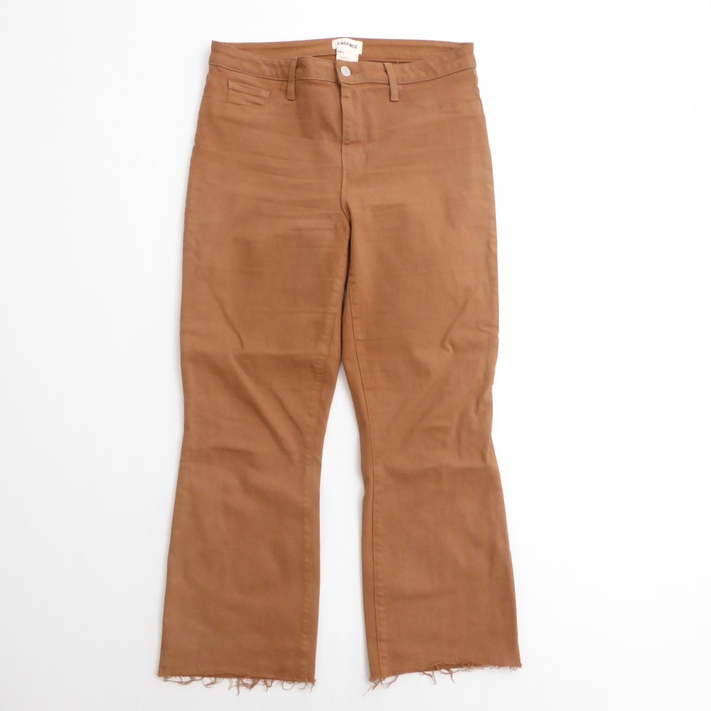 L'AGENCE Womens Kendra High Rise Cropped Flare Coated Denim Jeans Java Brown 32 - Picture 1 of 10